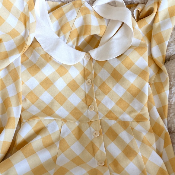 Reformation Yellow Plaid A-Line Midi Dress Sleeveless Scoop Neck Summer Dress 2 - Picture 7 of 7